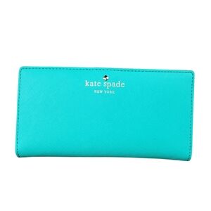 KATE SPADE NY Turquoise Saffiano Leather Slim Wallet Snap Closure